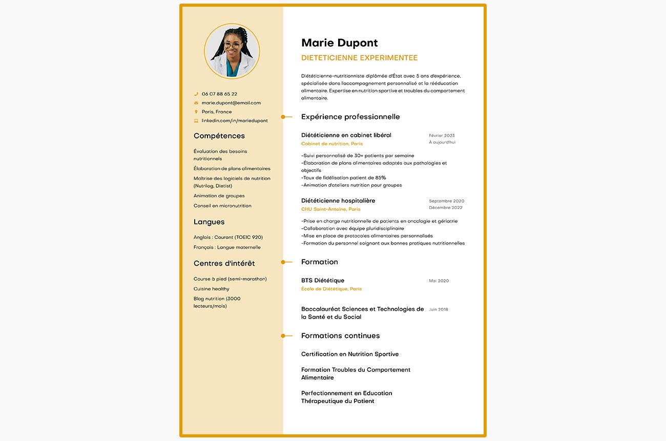 exemple de cv diététicienne
